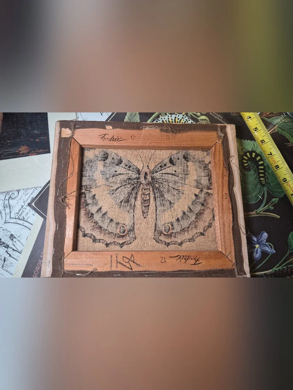 Butterfly Wall Art Canvas in Blue and Brown VINTAGE